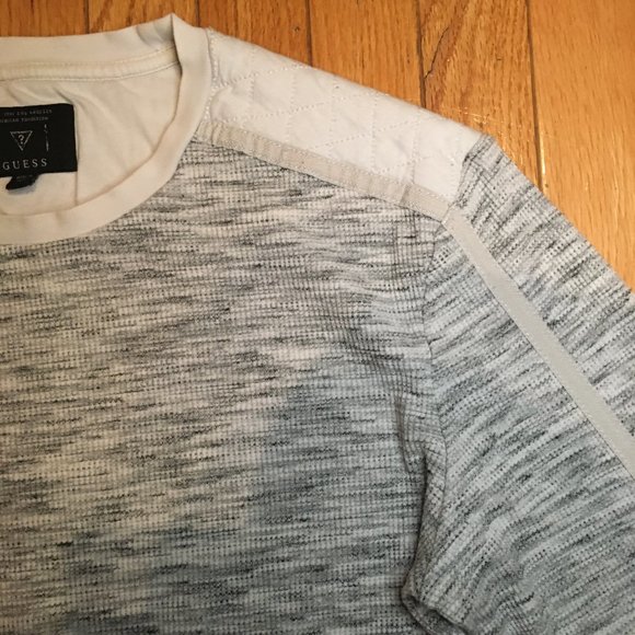 GUESS LONG SLEEVE SHIRT/SWEATSHIRT MENS WHITE AND GREY QUILTED SHOULDERS SIZE L - Picture 5 of 11